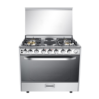 Cuisinière électrique à gaz multifonctionnelle 2-en-1 en acier inoxydable à 6 brûleurs avec four et grill, fabriquée par un professionnel, avec couvercle en verre