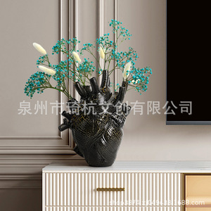 Resin Heart <b>Vase</b> Sculpture Contemporary Home Decor Artificial Dried Flower <b>Vase</b> Gift For Valentine'S Day - Product Image 2