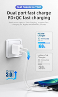 Chargeur rapide USB-C PD 20W avec QC3.0 pour appareil photo, écouteurs et plusieurs appareils, adaptateur de voyage, vente chaude, directement de l'usine