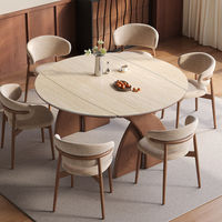 Table à manger ronde extensible en pierre frittée avec base en bois massif pour maison moderne, villa, restaurant, ensemble de meubles de luxe pour dîner