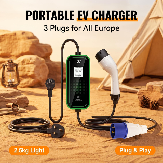 Portable 7kW EV Charger with BS/Schuko/CEE, Type a RCD, TPU Cable, IP65, Plug & Play, CE/TUV Certified Portable Ev Car Charger