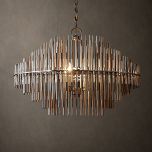 Lámpara colgante moderna de metal con forma de tambor circular, cadena ajustable y diseño escalonado para decoración de hogares de lujo. - Product Image 3