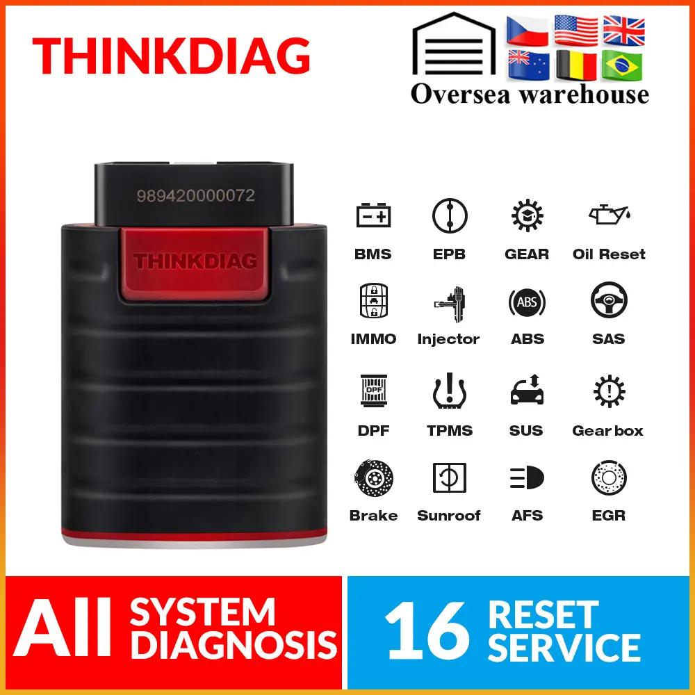 قارئ رموز OBDII لنظام كامل بالكامل من ThinkDiag BV016 مع 16 وظيفة إعادة تشغيل لنسخة أندرويد/iOS المحدثة من ماسح EasyDiag