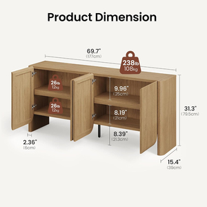 Credenza con Pannelli Spessi, Nuovo Design con Angoli Arrotondati, Mobile Buffet a 4 Ante, Credenza Moderna in Legno per Soggiorno - Product Image 4