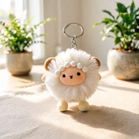 Porte-clés pendentif mignon fait main en fausse fourrure de mouton polyester, figurine de dessin animé, jouet en peluche pour sac à dos et voiture