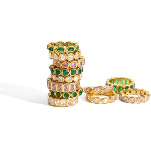 Pink Green Zircon <b>Ring</b> <b>Set</b> Women's <b>Gold</b> Tone Channel Setting Geometric Fashion Jewelry Gift Occasion - Product Image 5