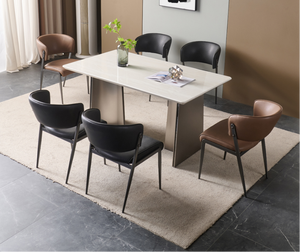 Modern Rectangle Dining <b>Table</b> Set 6 Seats <b>Stone</b> <b>Top</b> Metal Legs Minimalist Design Home Furniture - Product Image 1