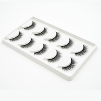 Lot de 5 paires de faux cils 3D en PBT noir de haute qualité, faits à la main, avec tige en coton, bande complète, logo personnalisé, aspect naturel