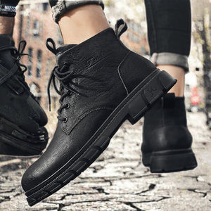 Chaussures tendance décontractées en cuir imperméable à bout haut de style britannique pour homme, chaussures de travail à hauteur de la cheville, bouton polyvalent, hiver, PVC - Product Image 3