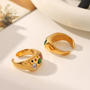 Acier inoxydable or 18 carats incrusté d'une bague ouverte en zircon coloré, sensation rétro haut de gamme à <span class=keywords><strong>la</strong></span> mode, <span class=keywords><strong>la</strong></span> bague ne se décolore pas - Product Image 3