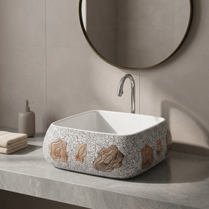 Meilleur ensemble de meubles de salle de bain modernes en porcelaine de qualité AA, lavabo rectangulaire en céramique artistique à poser, pour usage hospitalier - Product Image 2