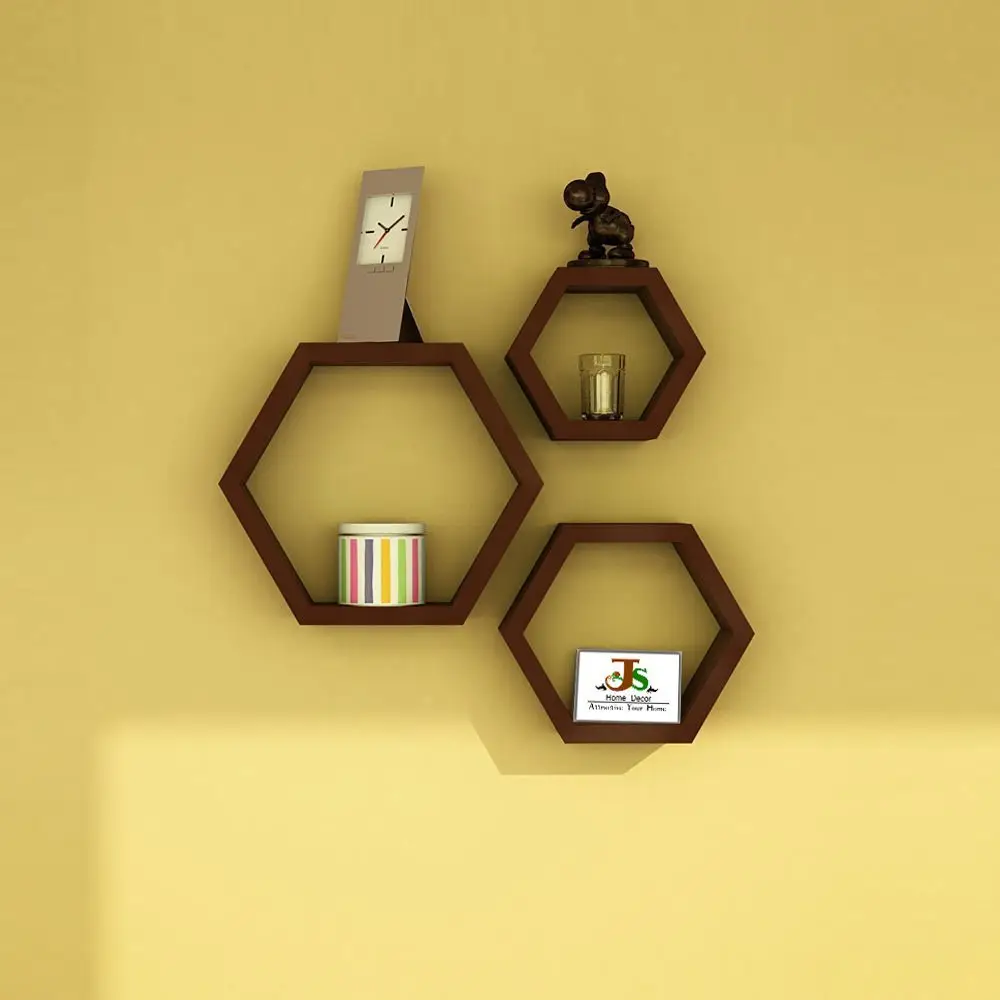 Set di 3 Hexagon Ornamento da parete Modulare shelf Floating Mensola di Immagazzinaggio mensole della parete per la camera da letto