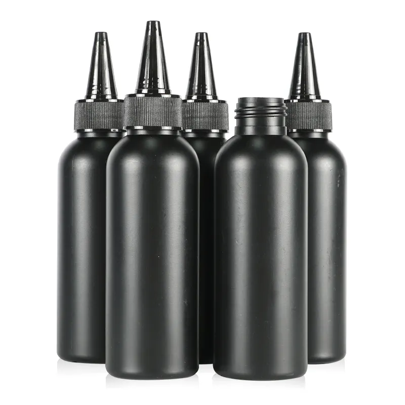 30ML/50ML/60ML/100ML/120ML/150ML/200ML/250ML/300ML hdpe black plastic bottle with screw caps and sharp spout caps