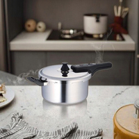 Casserole à pression en acier inoxydable avec indicateur de pression visuel, fond en aluminium à trois couches, poignée en bois, antiadhésif
