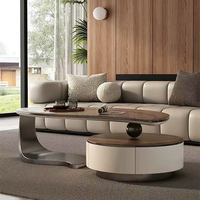 Table basse en bois massif de style nordique de luxe avec rangement en acier inoxydable, design moderne, meubles de salon pour usage domestique