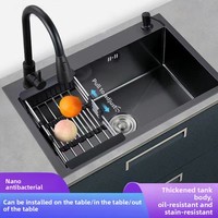 Évier en acier inoxydable 201 noir à drainage rapide pour appartement locatif, cuisine domestique