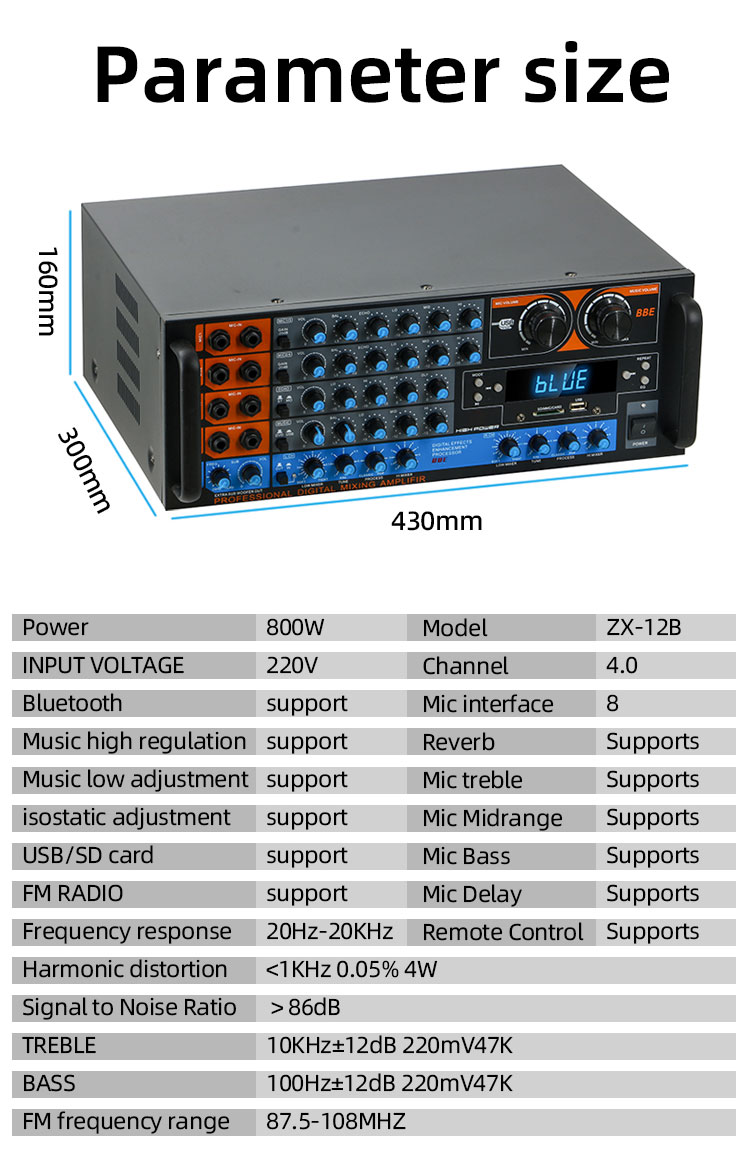 Foshan ZX-12BT Karaoke Amplifier: Metal Mini Hi-Fi Mixer, CE