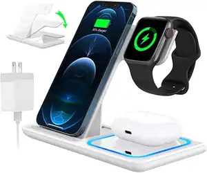 2022 15W Wireless Charger 3 in 1 Schnelle Wireless-Ladestation für iPhone und Android Apple Watch AirPods Telefon halter