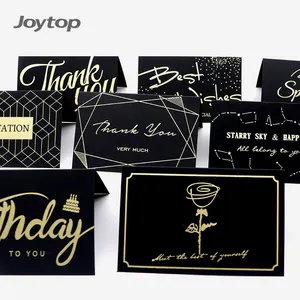 Joytop Wholesale High Quality Luxury Holiday Business Invitation Card Thank You Card Black Paper Gold Foil Greeting Card