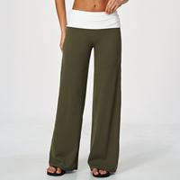 Pantalon de yoga évasé pour femme avec taille contrastante à revers, technique quatre aiguilles six fils, effet push-up, coupe large, 5 couleurs