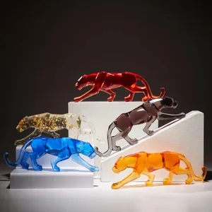 樹脂工芸品透明な動物の彫刻ヒョウのチーターお金ヒョウの装飾品ホームクラフト家具装飾的な置物