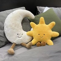 Adorable Peluche Météo en Forme de Visage Souriant, Lune Blanche et Soleil Jaune, Jouet en Peluche Mignon de Dessin Animé pour Décoration de Chambre d'Enfant et Coussin de Canapé