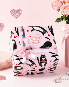 Original romantic pink cute black cat lithographic <b>paper</b> <b>packaging</b> <b>paper</b> for Valentine's Day - Product Image 2