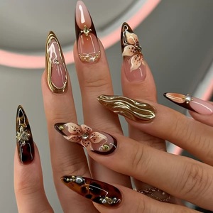 Faux ongles à presser en acrylique de haute qualité, style mode, avec colle, courts, forme cercueil, amande, <span class=keywords><strong>French</strong></span> <span class=keywords><strong>manucure</strong></span>, vente en gros - Product Image 2