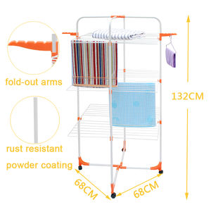 Lavanderia portatile 4 fila vestiti cremagliera soffitto vestiti di essiccazione hanger stand con ruote - Product Image 5