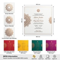 Juego de Tarjetas de Invitación de Boda con Mandala en Papel Dorado |   Fabricante al por Mayor de Hilo de Seda Tradicional Indio Cortado con Láser