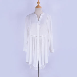رايون أبيض مريح بأزرار رقبة على شكل حرف V قميص نسائي كاجوال فستان من 3 قطع طقم شاطئ غطاء فستان سباحة - Product Image 4