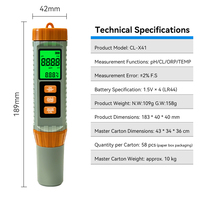 Stylo testeur de qualité de l'eau multifonction CL X41 4 en 1 pour pH, chlore résiduel (CL), ORP et température