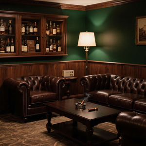 Canapé d'angle en cuir à siège unique, style club privé américain, avec cadre en bois vintage, pour bar à whisky, idéal pour salon de cigares - Product Image 1