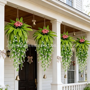 Bouquet de fougères artificielles suspendues Temu, plante verte en plastique pour décoration intérieure et extérieure - Product Image 1