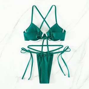 Maillot de bain personnalisé Fabricant de bikini 2 pièces Vêtements de plage brillants Ensemble de bikini en nylon métallisé Haut à armatures Maillot de bain pour femme - Product Image 1