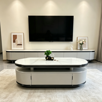 Table basse ovale en bois fritté avec rangement, table centrale moderne de luxe pour salon