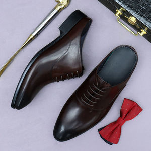 High-quality business-style lace-up genuine leather upper half-soled slipper-style casual leather shoes without heels - Product Image 2