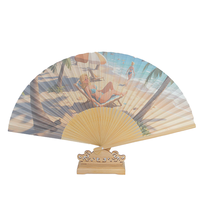 Éventail en bambou traditionnel personnalisé avec motifs floraux peints, design DIY sport/ange, portable, idéal pour événements promotionnels et souvenirs.