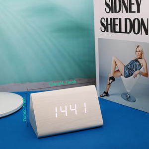 Wholesale Modern Wooden LED Alarm Clock <b>Triangle</b> Multifunction Thermometer Calendar for Bedroom Sound & <b>Light</b> Control - Product Image 2