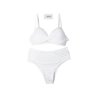 Set bikini bianco da donna HDJ taglia 42 44 46 48 Push Up a vita alta con volant, costumi da bagno, abbigliamento da spiaggia - Product Image 2