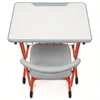 Bureau d'Écolier Moderne avec Design Confortable, Plateau Blanc, Pieds en Acier Jaune, Tiroir de Rangement Pratique
