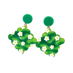 Orecchini pendenti dipinti con design a forma di fiore di cactus verde, gioielli alla moda, 12 pezzi - Product Image 1