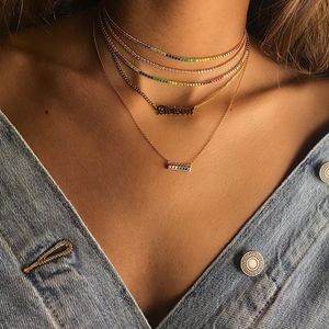 2024 New Arrived Hot Selling European Women Jewelry <strong>Choker</strong> 2mm CZ <strong>Tennis</strong> Chain rainbow Necklace for Women - Product Image 5