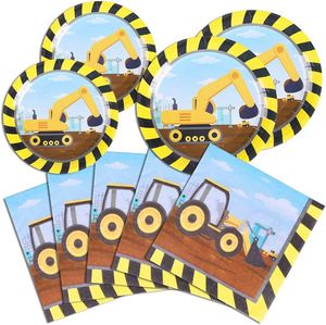 Juego de Vajilla para Fiestas Temáticas de Construcción, para 24 Personas, Incluye Platos, Cuchillos, Cucharas, Tenedores, Vasos y Servilletas - Product Image 1