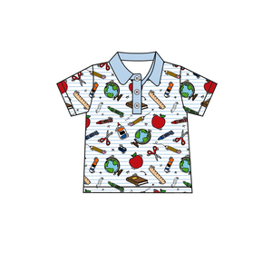 Custom Back <b>School</b> Apple <b>Pencil</b> Print 95% Cotton Casual Baby Boy Shorts & <b>for</b> Shirt Set Worsted Fabric Spring Autumn - Product Image 2