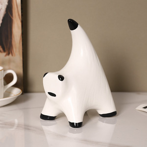 Figurine en céramique de chat abstrait Mystic Arts, rayée noir et blanc, décoration moderne pour la maison, ornement de bureau - Product Image 2