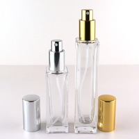 Vente en gros de flacons de parfum en verre transparent rectangulaires avec vaporisateur fin à brume, 30 ml, 50 ml, 100 ml, avec bouchon argenté, doré ou noir