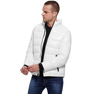 <b>Men's</b> <b>White</b> Hooded <b>Puffer</b> <b>Jacket</b> Windproof Zipper Closure Casual Winter Wear Regular Fit Polyester Shell Solid Color - Product Image 3