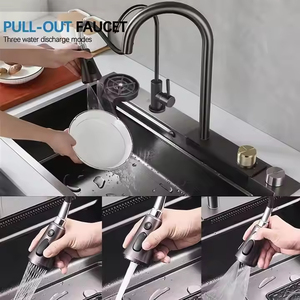 Lavello da Cucina Black Waterfall in Acciaio Inox 304 con Rubinetto Estraibile Multifunzione, Set Completo di Accessori - Product Image 5