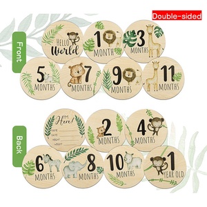 Cartes de développement mensuel en bois pour bébé, cadeau de naissance, disques en bois pour bébé, étape importante de la <span class=keywords><strong>grossesse</strong></span>, animaux, nouveau-né - Product Image 4
